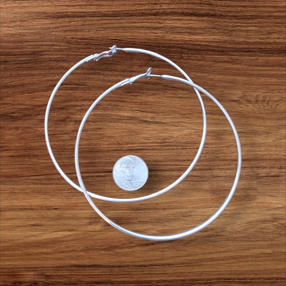 Elegant Silver 4" Hoop Earrings Classic